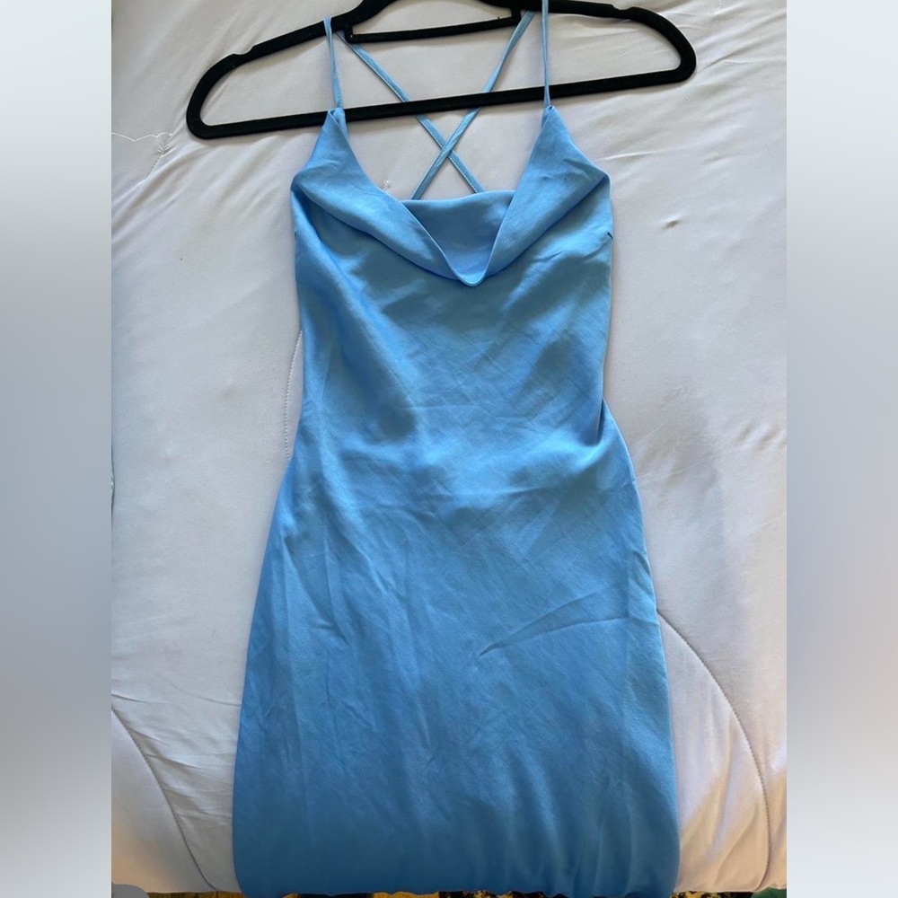 Chic Backless Blue Dress with Spaghetti Straps